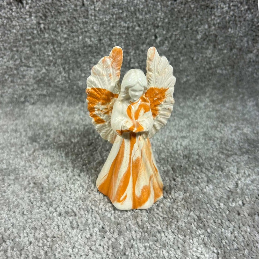 Alabama Clay Angel Figurine Orange White Marbled Swirl Folk Art